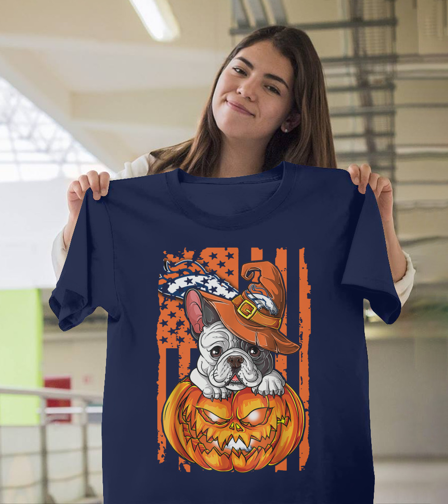 Hlw Bulldog Halloween Pumpkin Denver Broncos T-Shirt