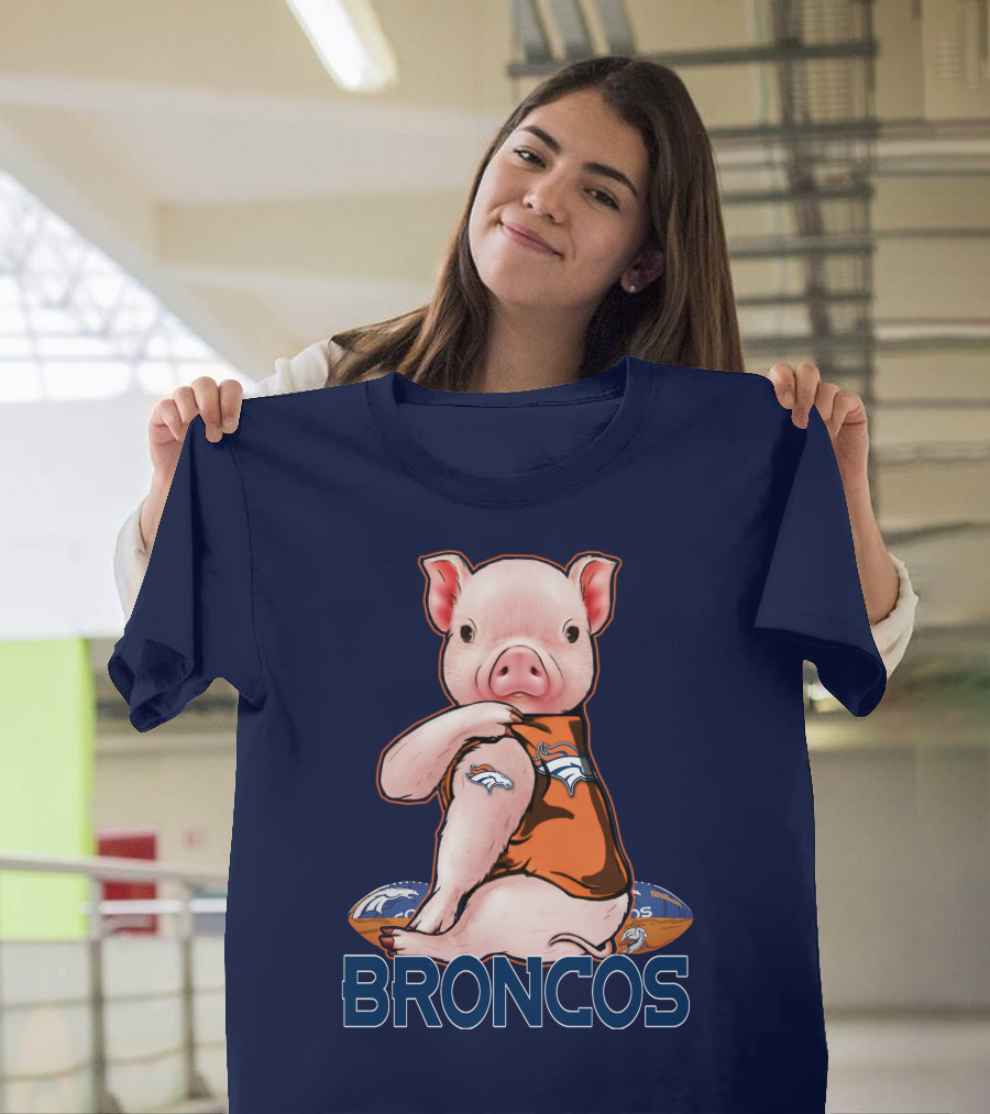 Pig Wearing Denver Broncos Jersey On Football With Broncos T-Shirt