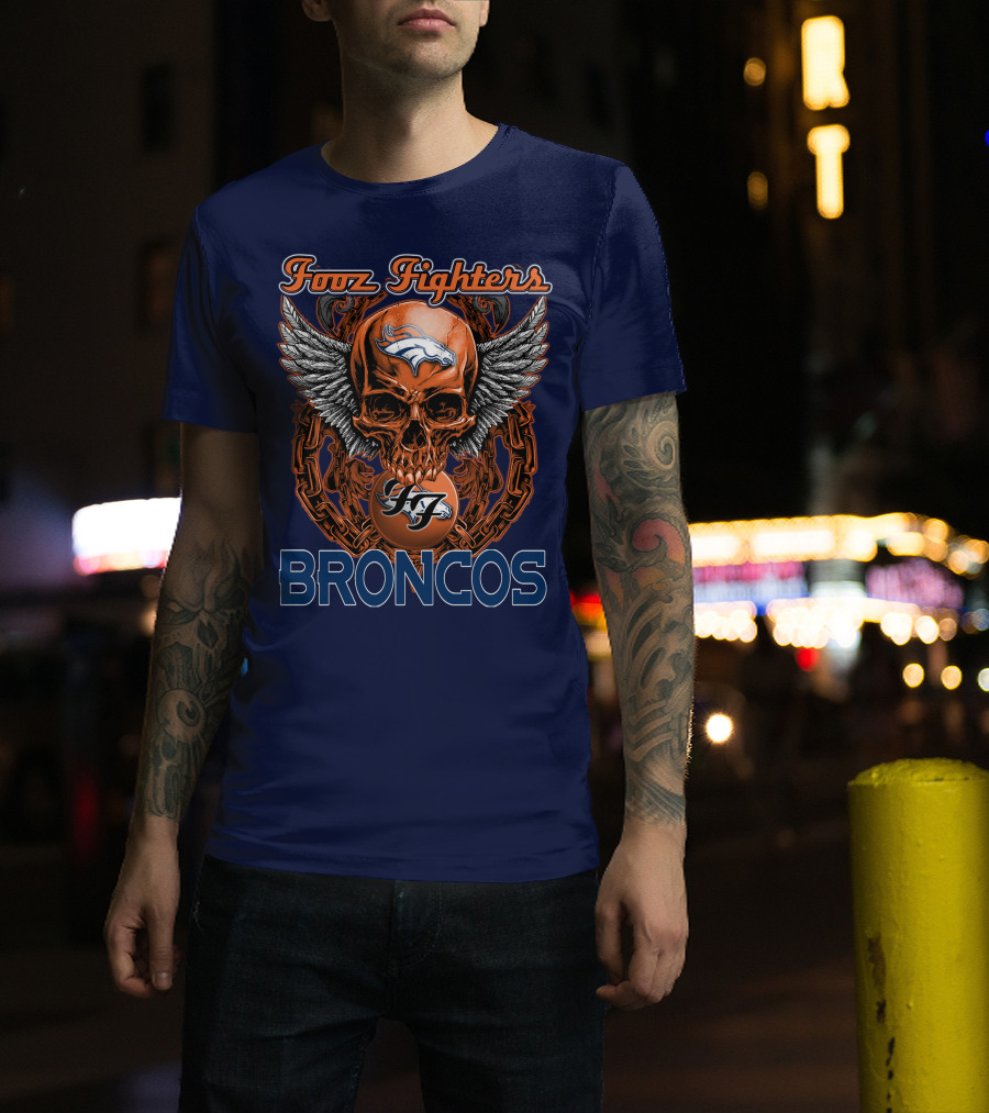 Fooz Fighters Denver Broncos Skull Wings T-Shirt