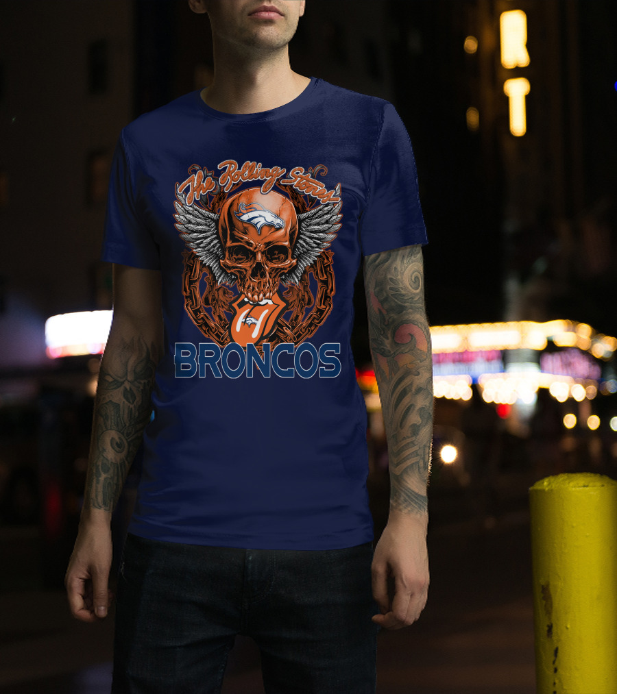 The Rolling Stones Broncos Winged Skull Denver Broncos Logo Tongue T-Shirt