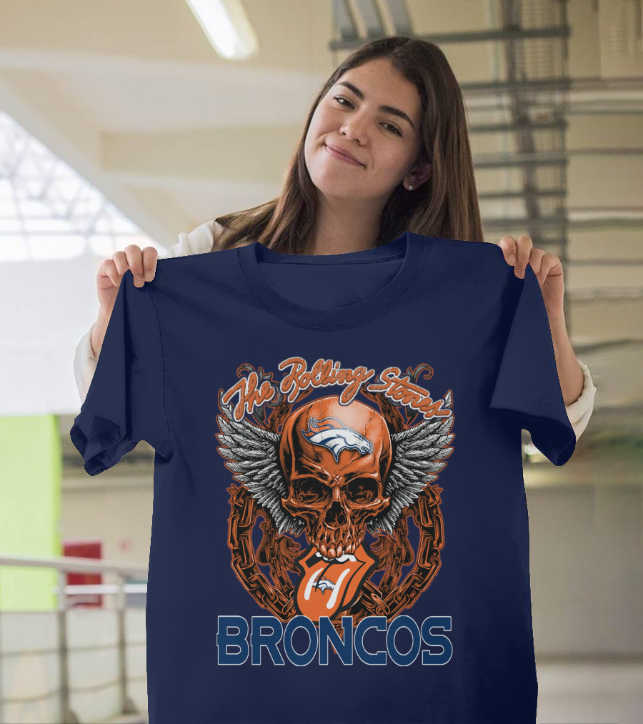 The Rolling Stones Broncos Winged Skull Denver Broncos Logo Tongue T-Shirt