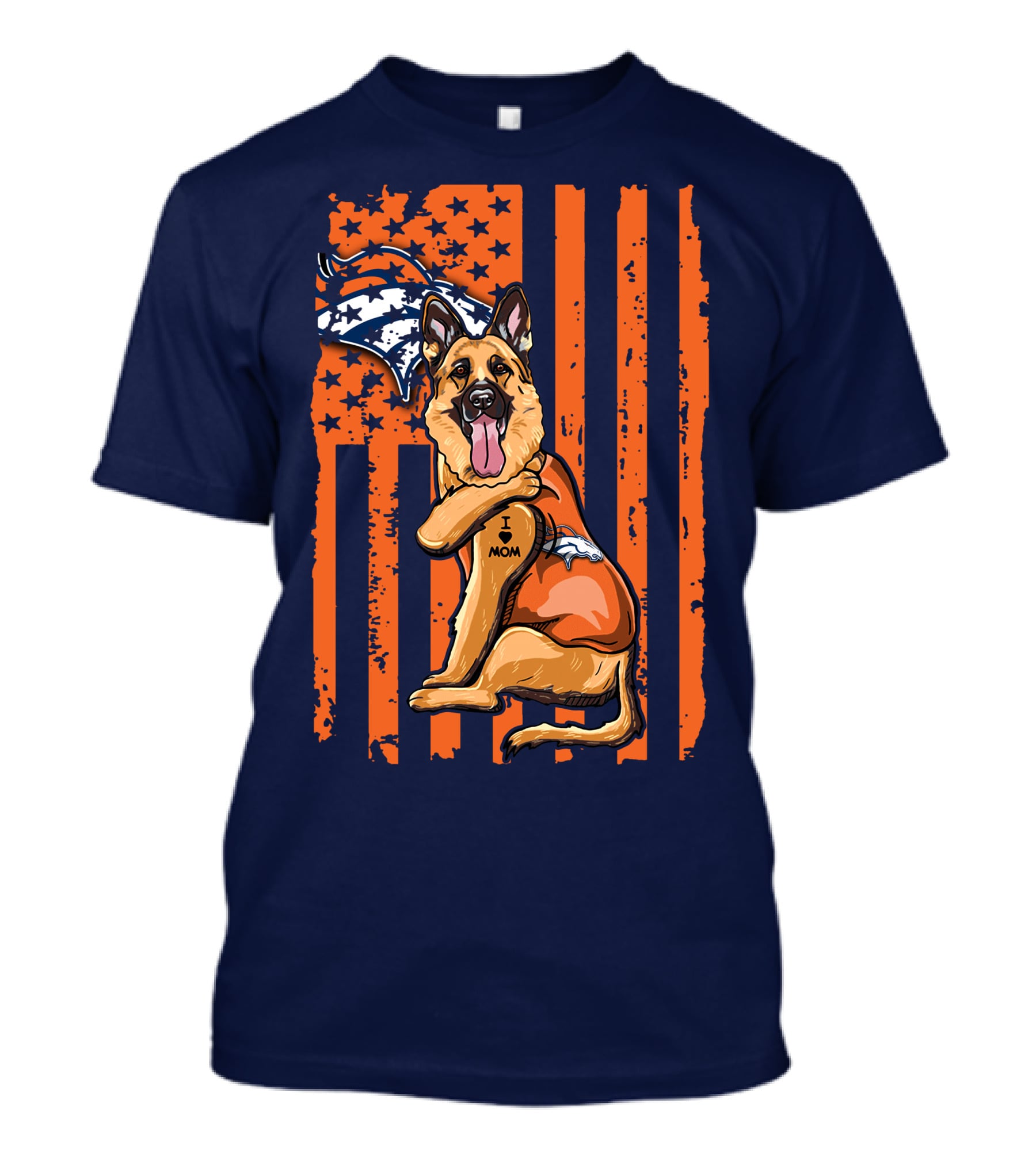 German Shepherd I Love Mom Denver Broncos Dog Usa Flag T-Shirt