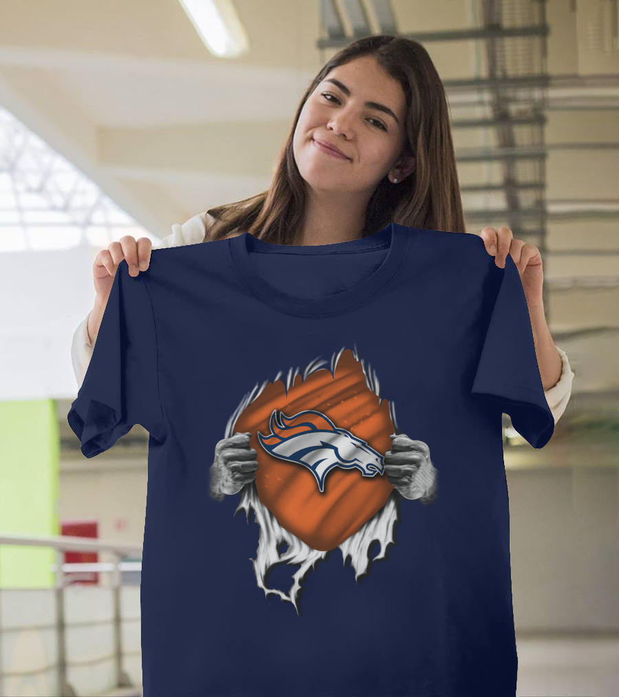 Torn V1 Denver Broncos Logo Hands Ripping T-Shirt
