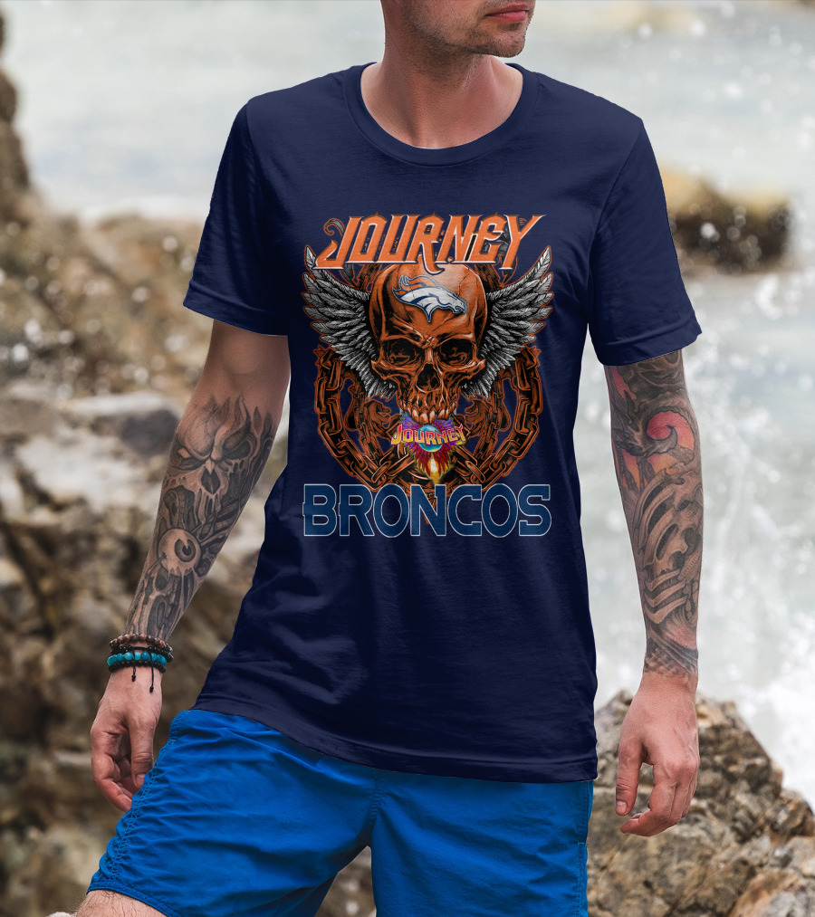 Journey Denver Broncos Skull With Wings And Chains T-Shirt