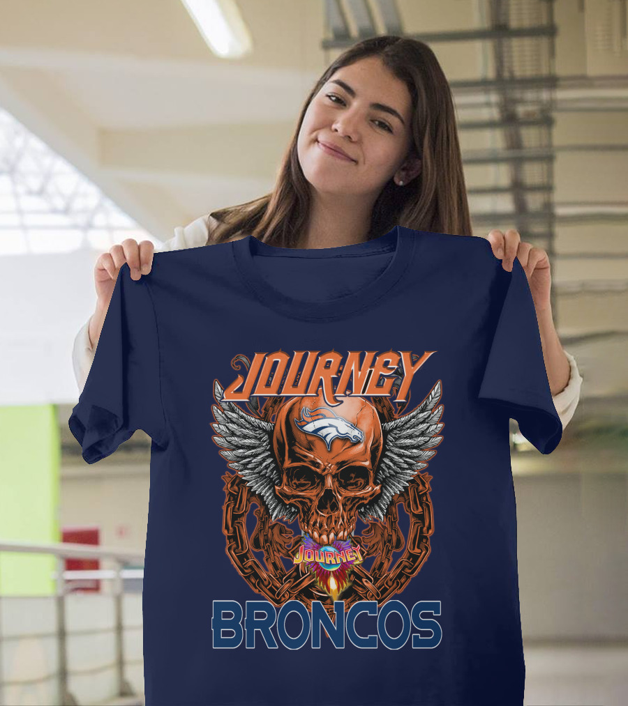 Journey Denver Broncos Skull With Wings And Chains T-Shirt