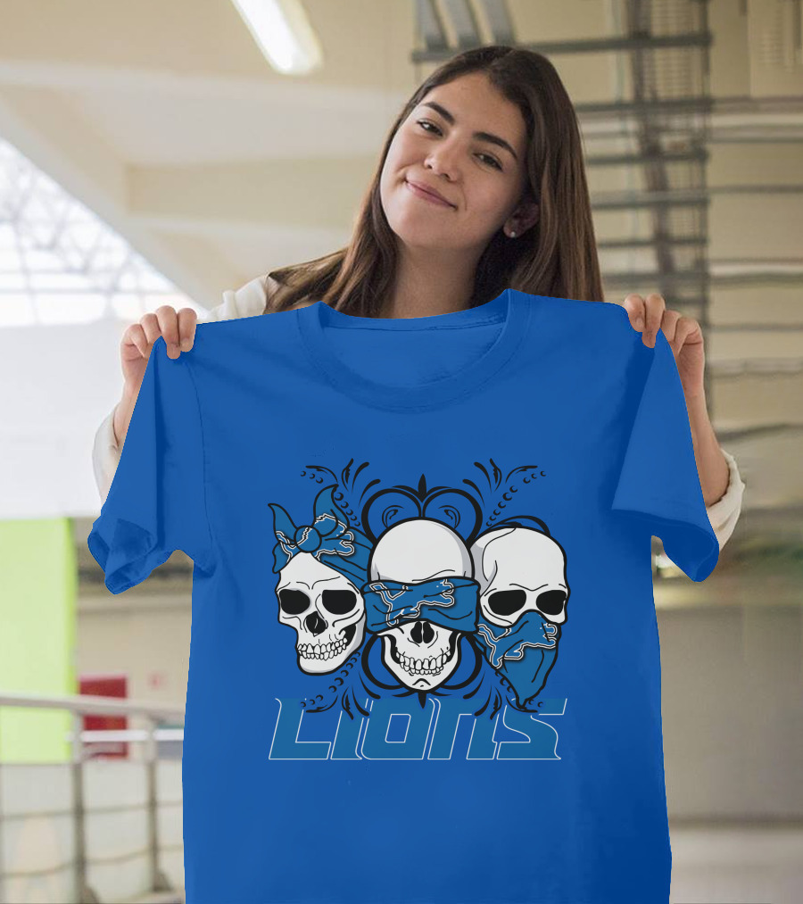 Skull Detroit Lions Bandana Style Art T-Shirt