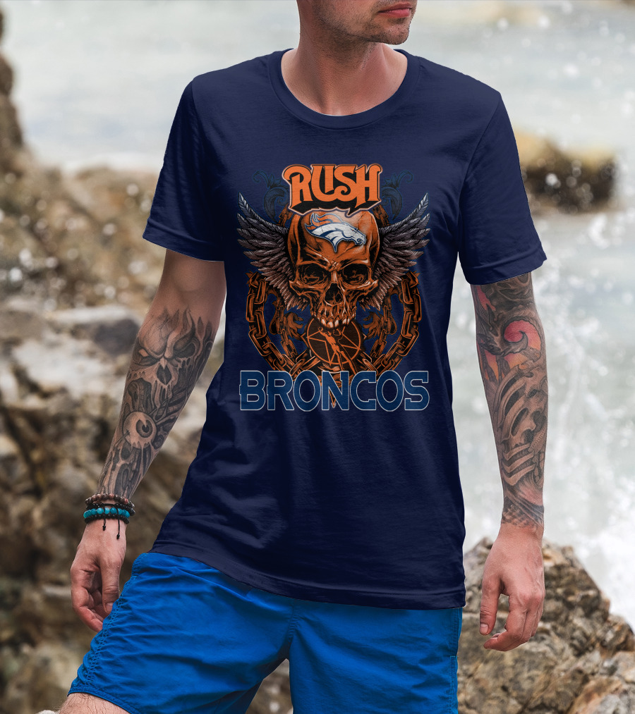 Rush Denver Broncos Skull Wings Chain T-Shirt