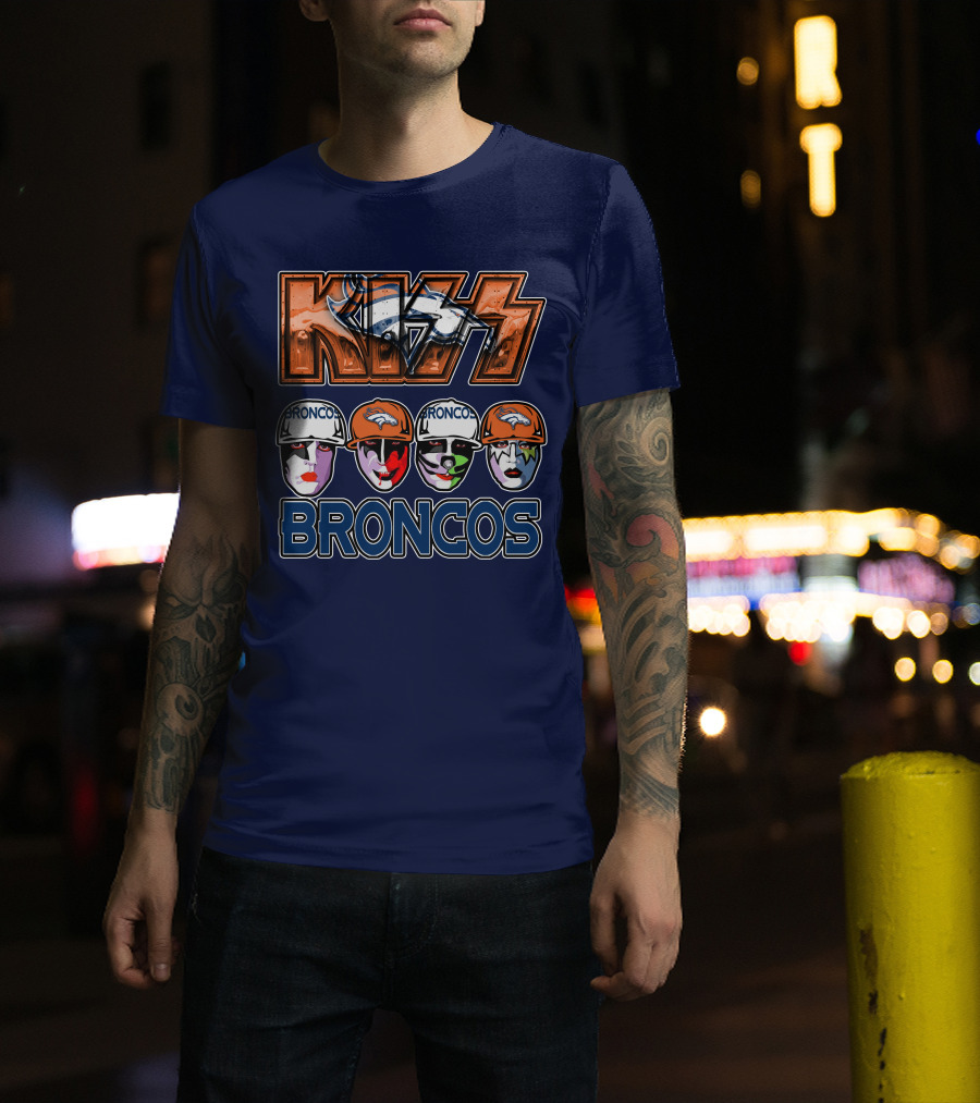 Kiss Denver Broncos Football Helmet Band Makeup T-Shirt