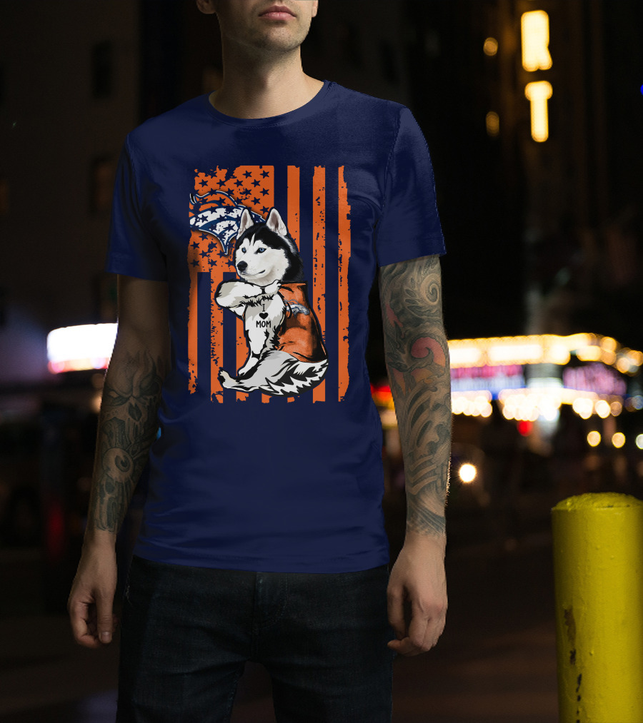 Siberian Husky Mom Denver Broncos Fan Usa Flag T-Shirt