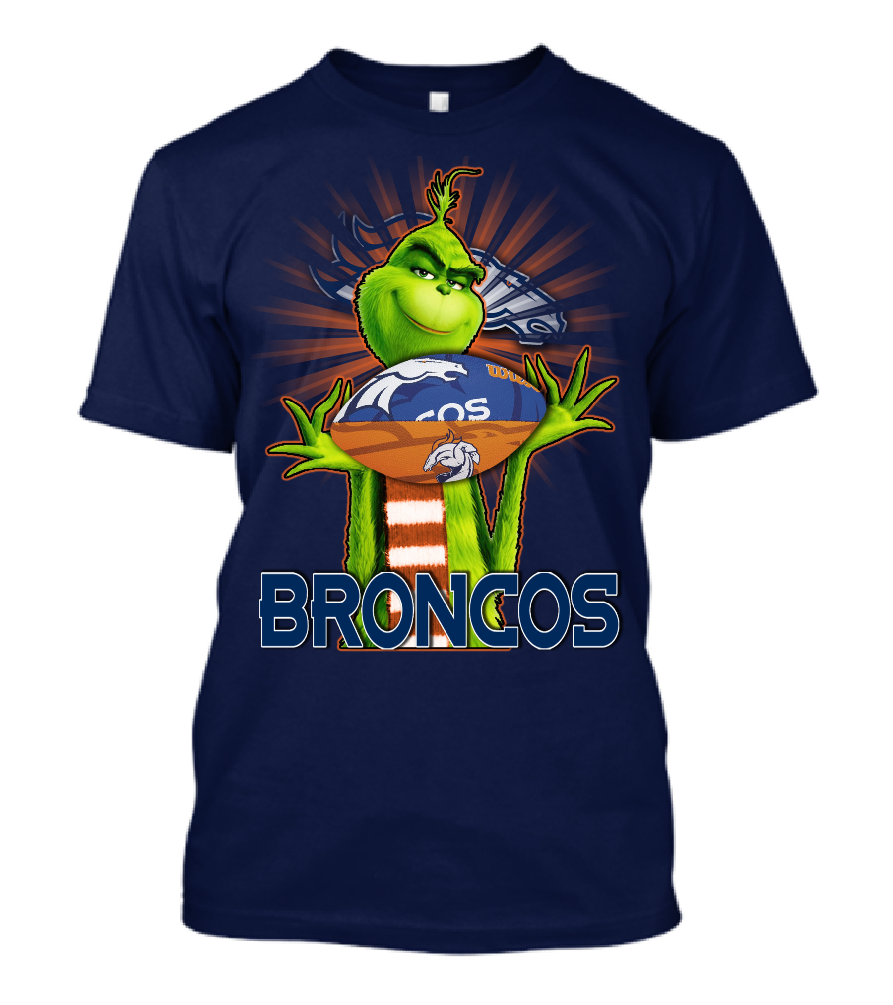 Grinch Holding Denver Broncos Football T-Shirt