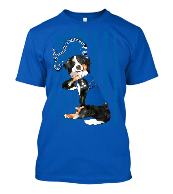I Love Mom Border Collie Detroit Lions Fan T-Shirt