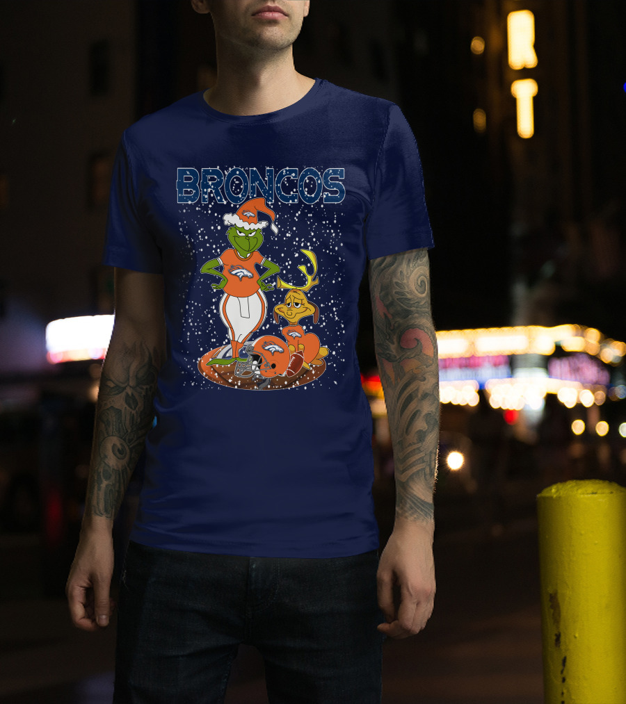 Grinchxmas Broncos Christmas Football Grinch And Max T-Shirt