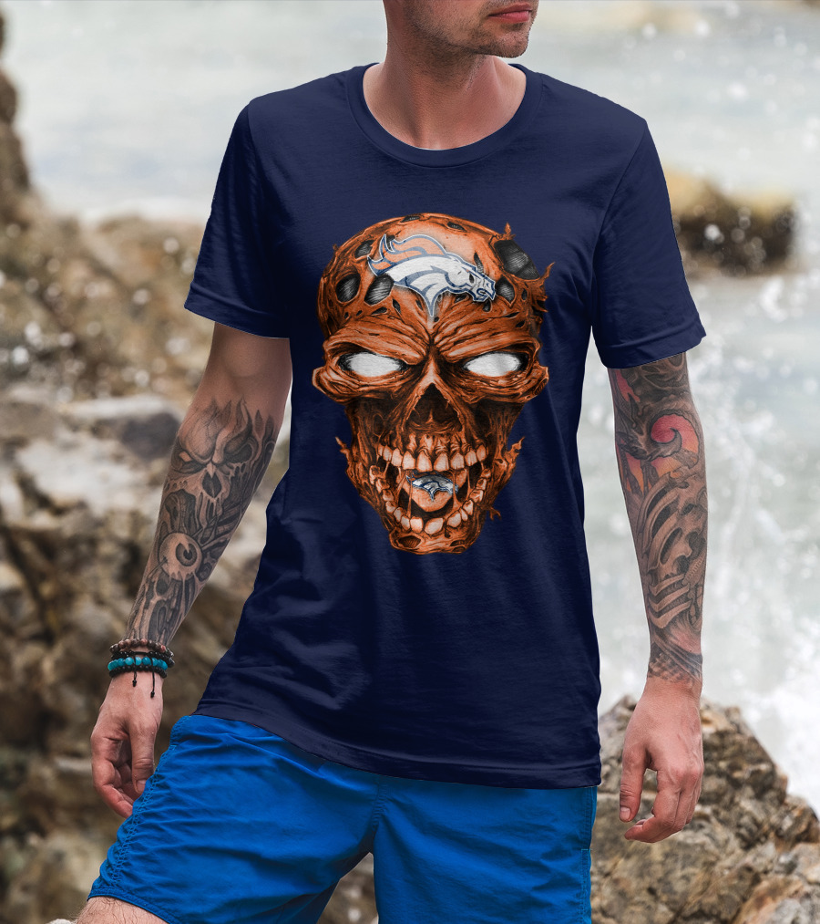Skull V2 Denver Broncos Logo Grinning Horror T-Shirt