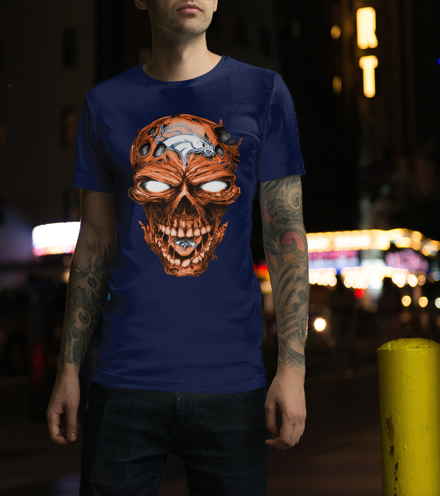Skull V2 Denver Broncos Logo Grinning Horror T-Shirt