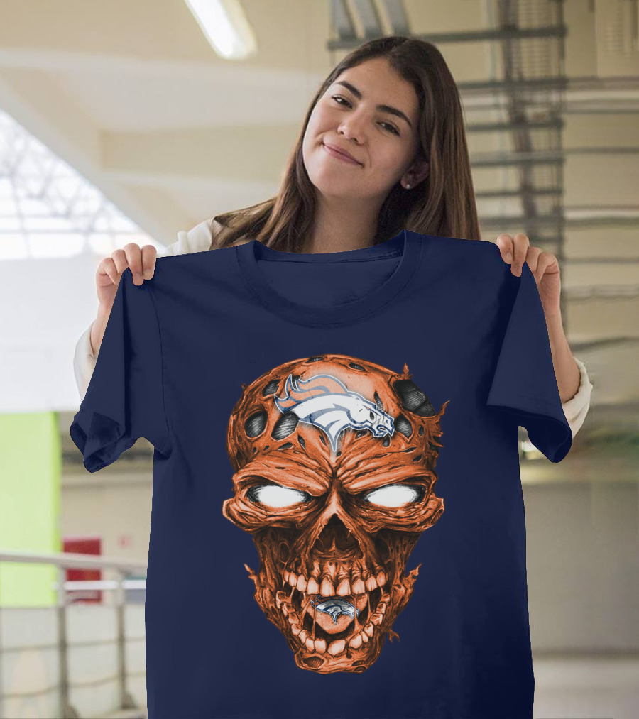 Skull V2 Denver Broncos Logo Grinning Horror T-Shirt