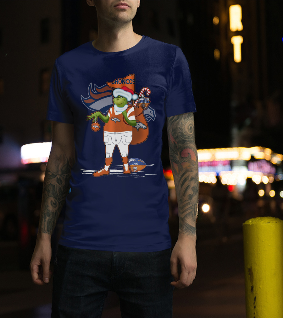 Grinchxmas Denver Broncos Holiday Football Theme T-Shirt