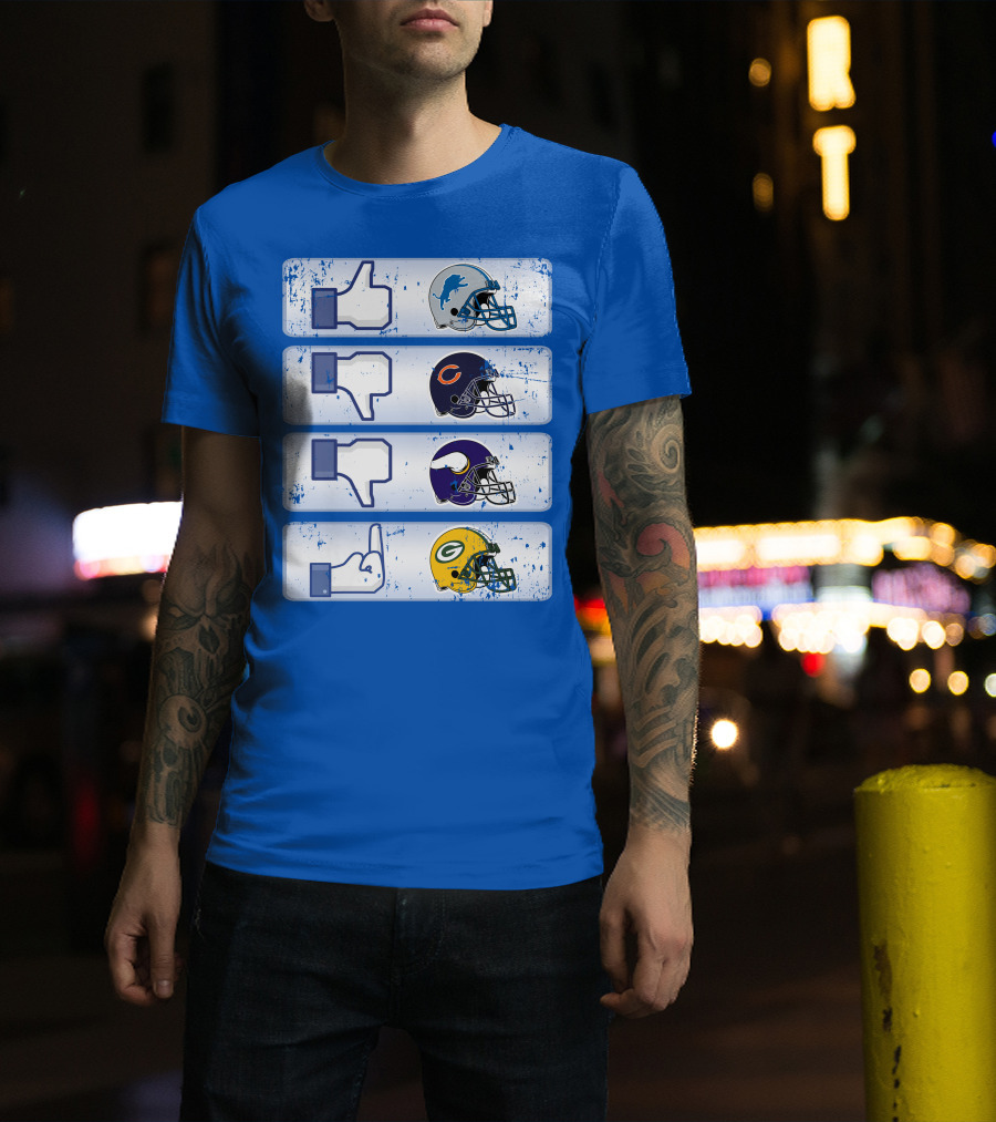 Detroit Lions Thumbs Up Chicago Bears Minnesota Vikings Green Bay Packers Football Helmets Thumbs Down Gesture T-Shirt