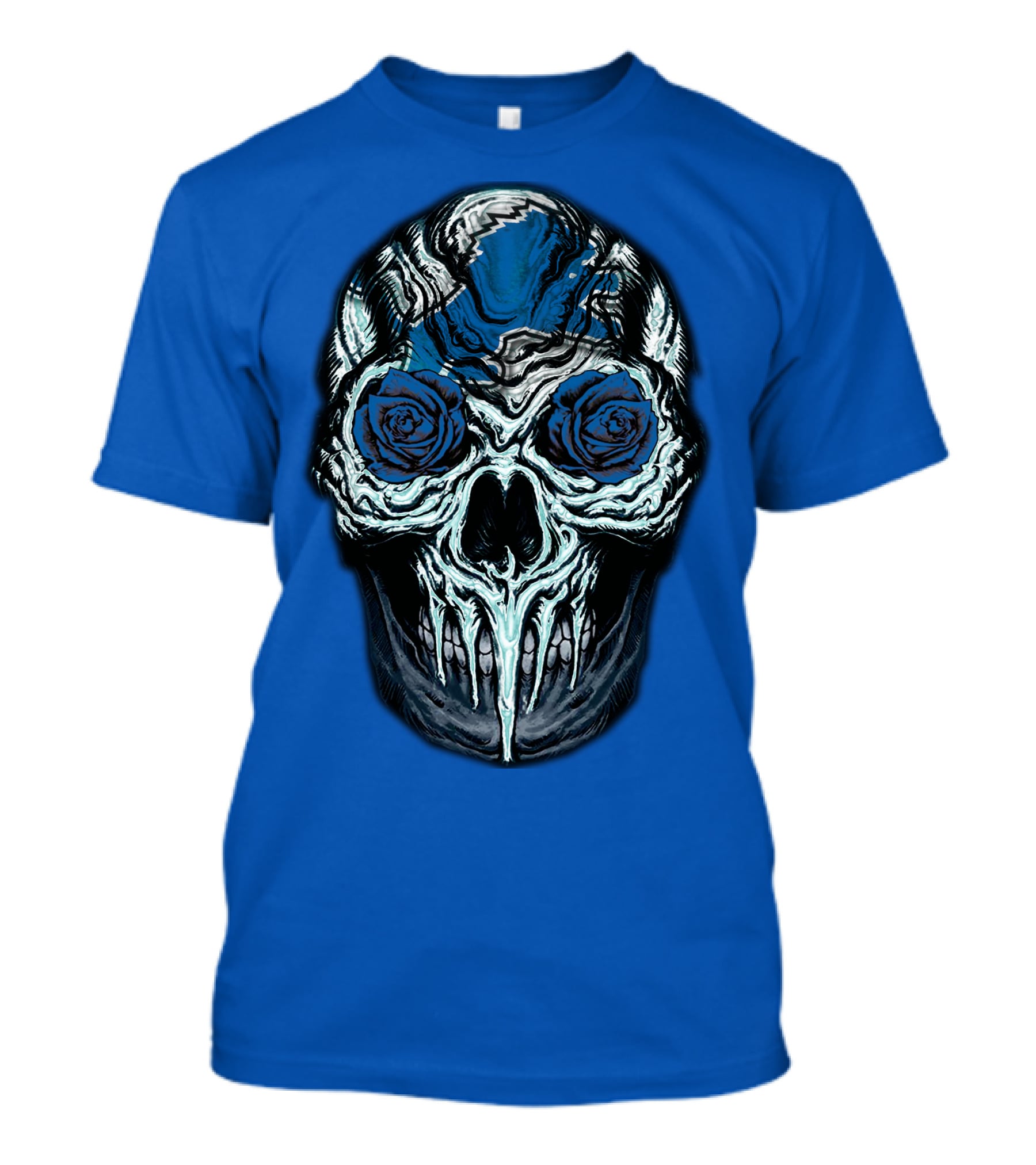 Detroit Lions 57 Skull Blue Roses T-Shirt