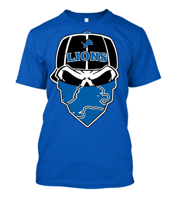 Detroit Lions Skull Bandana Cap Logo Blueprint T-Shirt