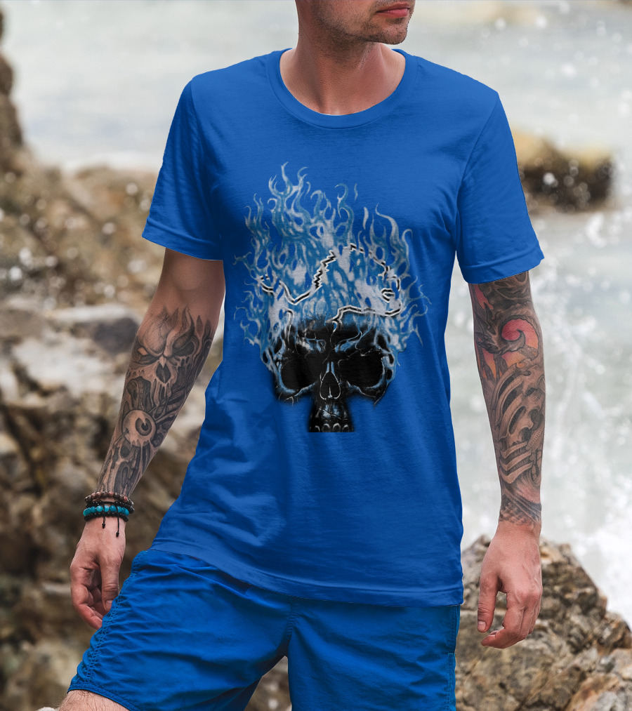 Detroit Lions Flaming Skull T-Shirt