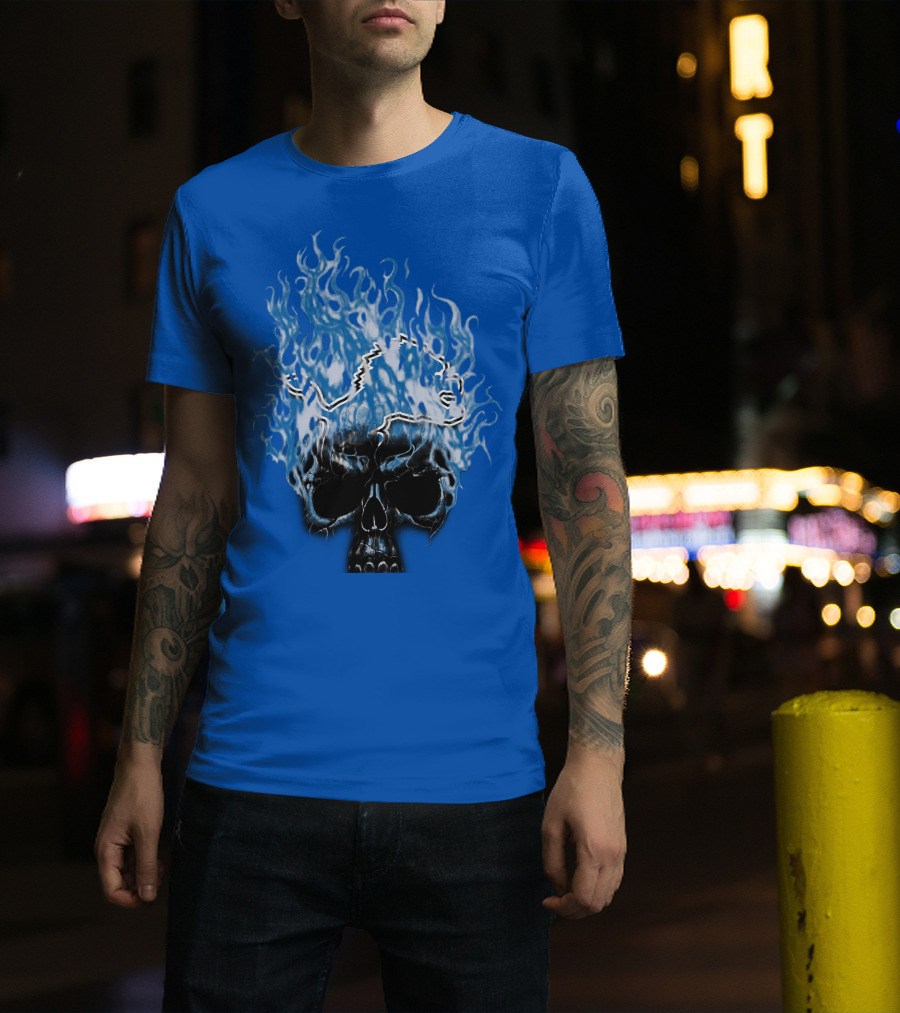 Detroit Lions Flaming Skull T-Shirt