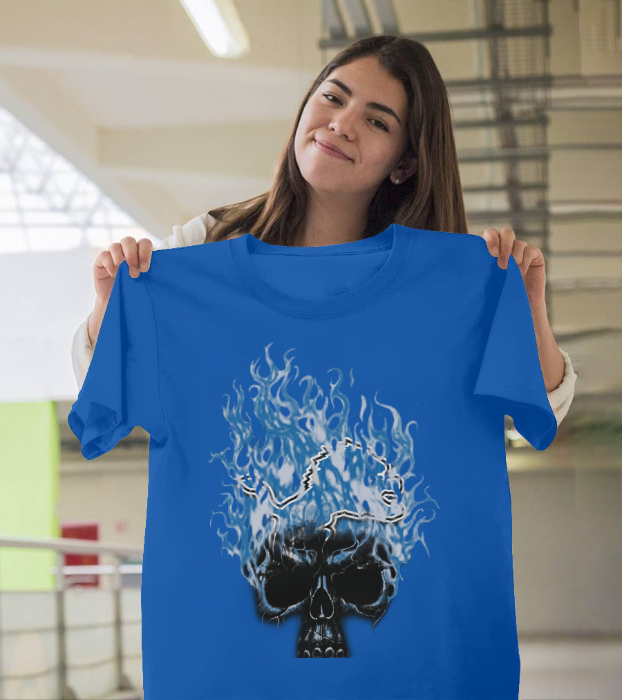 Detroit Lions Flaming Skull T-Shirt