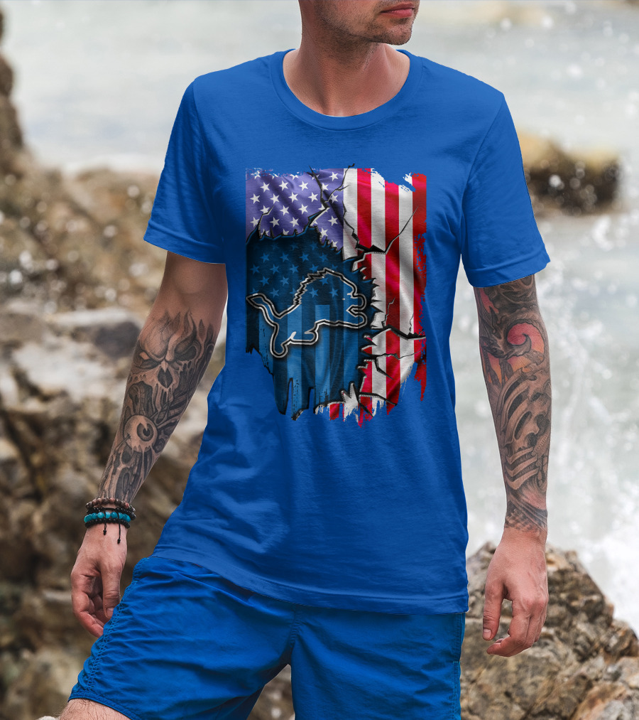 American Flag Detroit Lions Logo T-Shirt