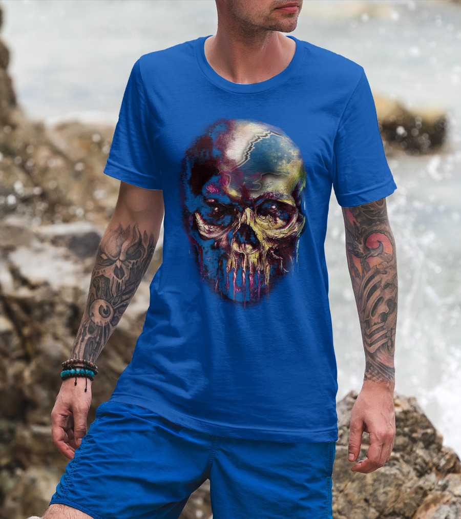 Detroit Lions 25 Skull Design With Blue T-Shirt