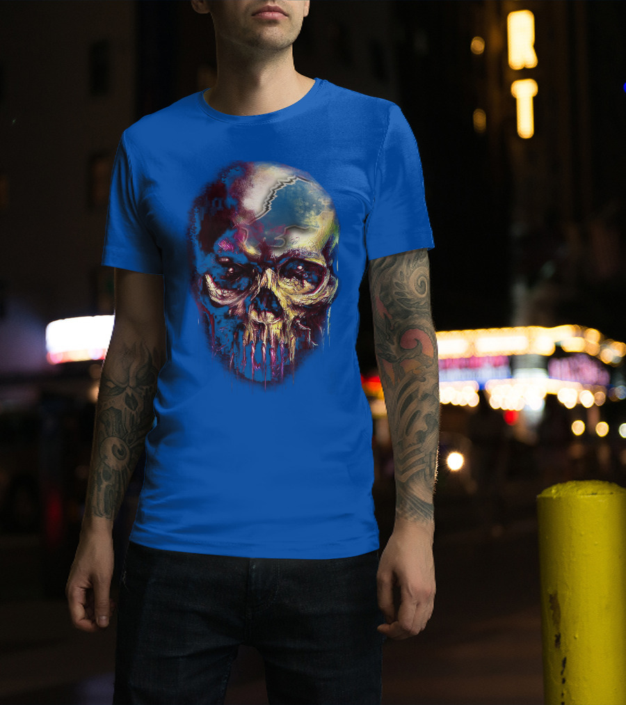 Detroit Lions 25 Skull Design With Blue T-Shirt