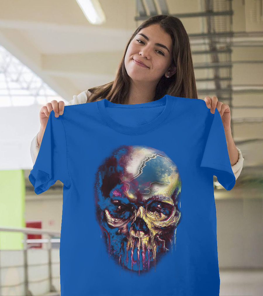 Detroit Lions 25 Skull Design With Blue T-Shirt