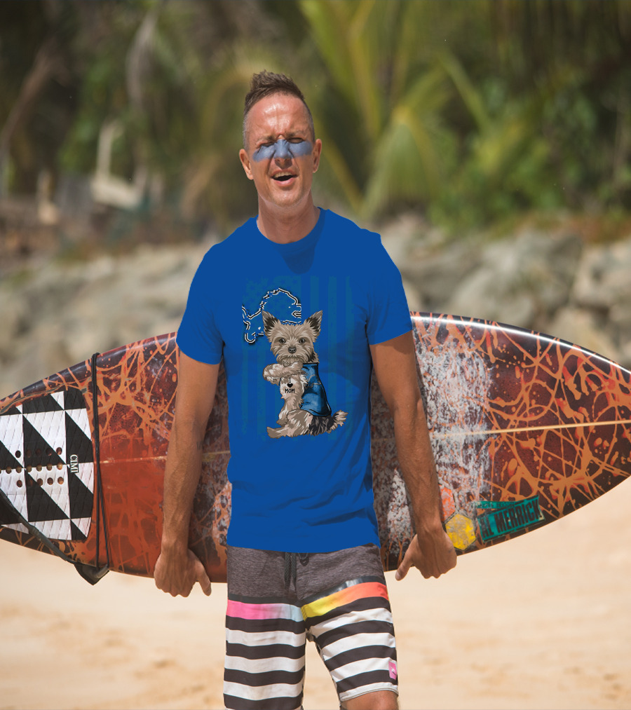 Yorkshire Terrier I Love Mom Detroit Lions T-Shirt