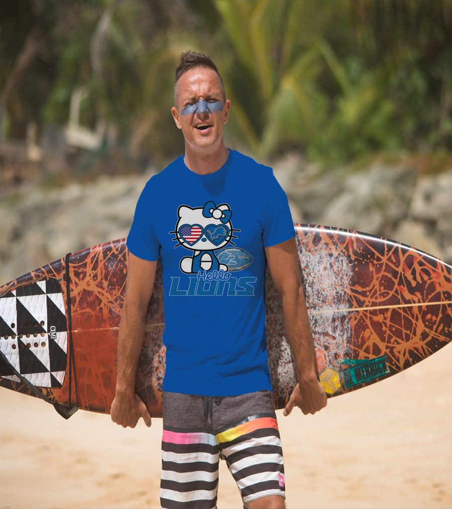 Hello Kitty Usa Detroit Lions Football Heart Glasses T-Shirt