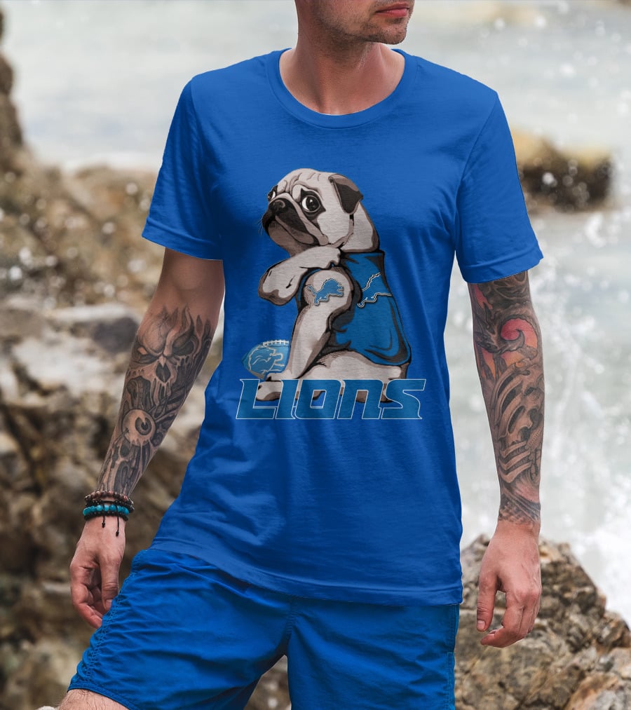 Pug Lions Football Detroit T-Shirt