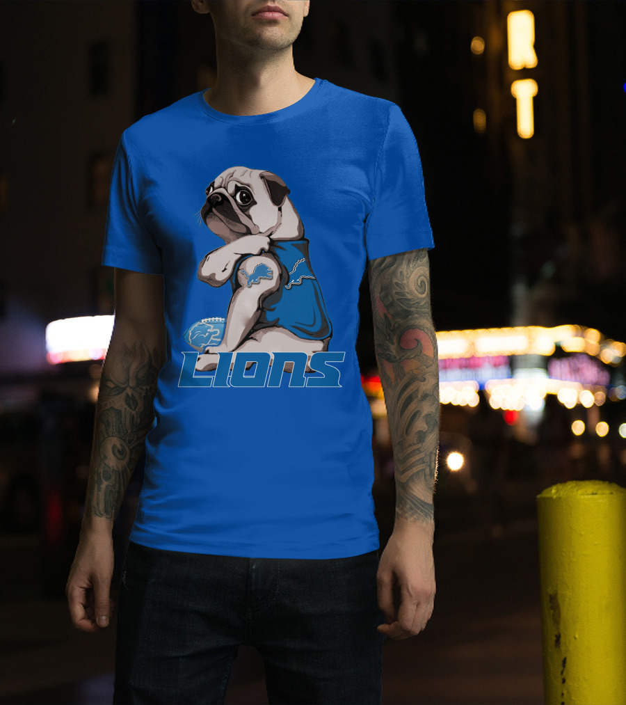 Pug Lions Football Detroit T-Shirt