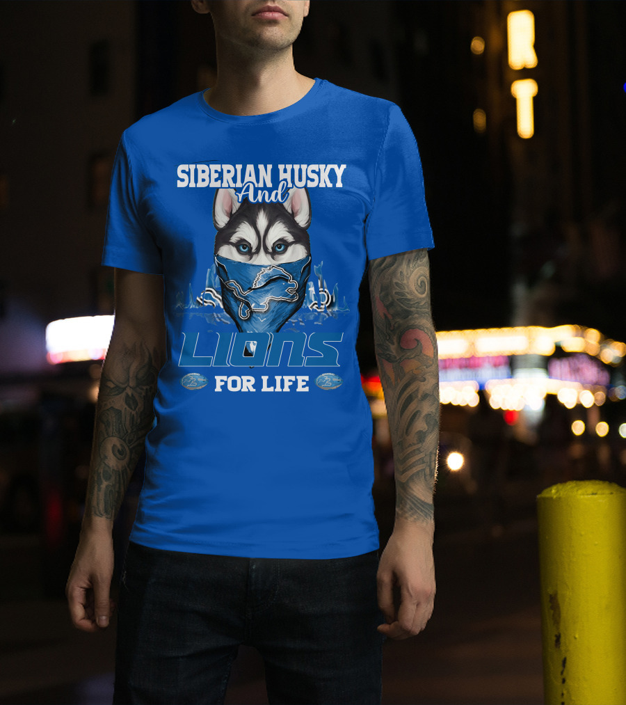 Siberian Husky And Lions For Life Detroit T-Shirt