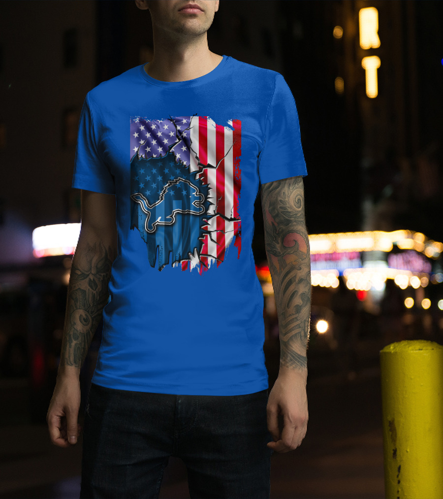 Detroit Lions American Flag Lion T-Shirt