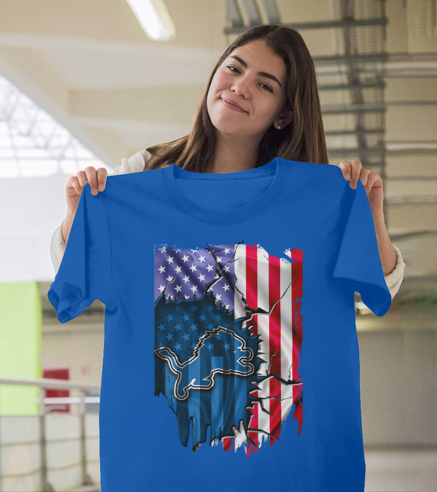 Detroit Lions American Flag Lion T-Shirt