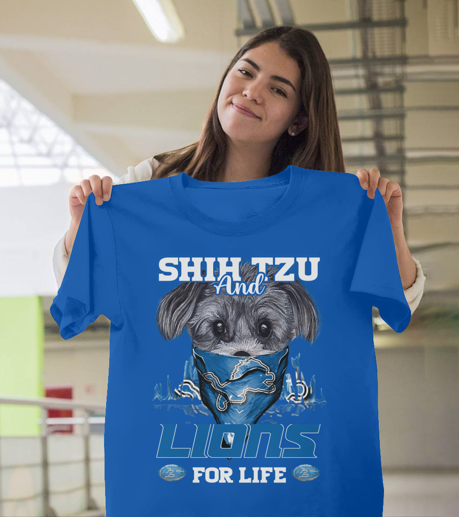 SHIH TZU AND LIONS FOR LIFE DETROIT LIONS T-Shirt