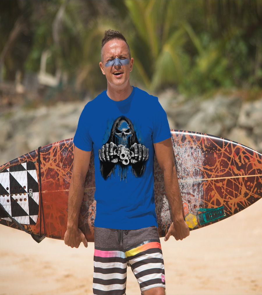 Detroit Lions 67 Grim Reaper Skeleton Guns T-Shirt