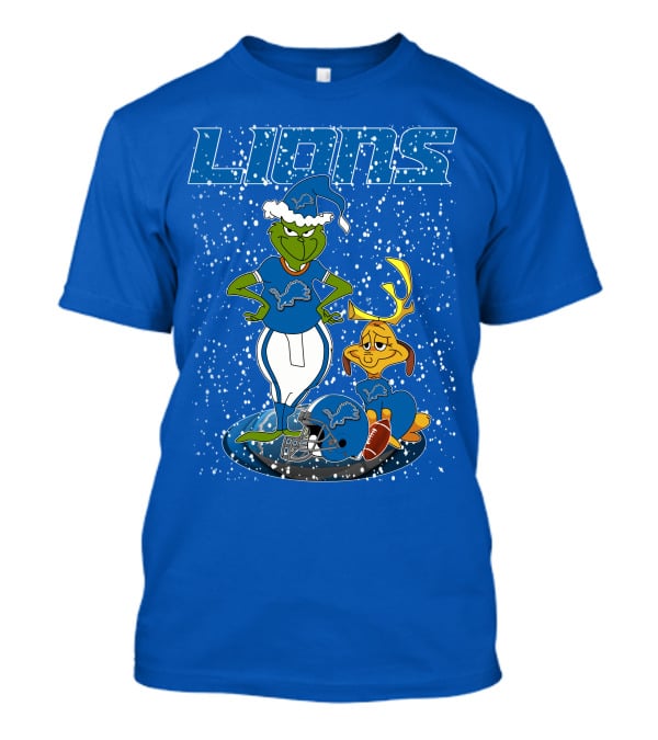 Grinchxmas Detroit Lions Snowy Holiday Football Scene T-Shirt