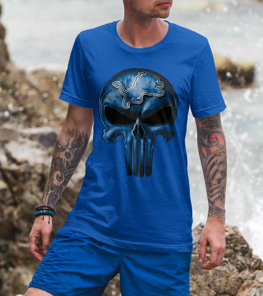Detroit Lions Skull Logo Punisher T-Shirt