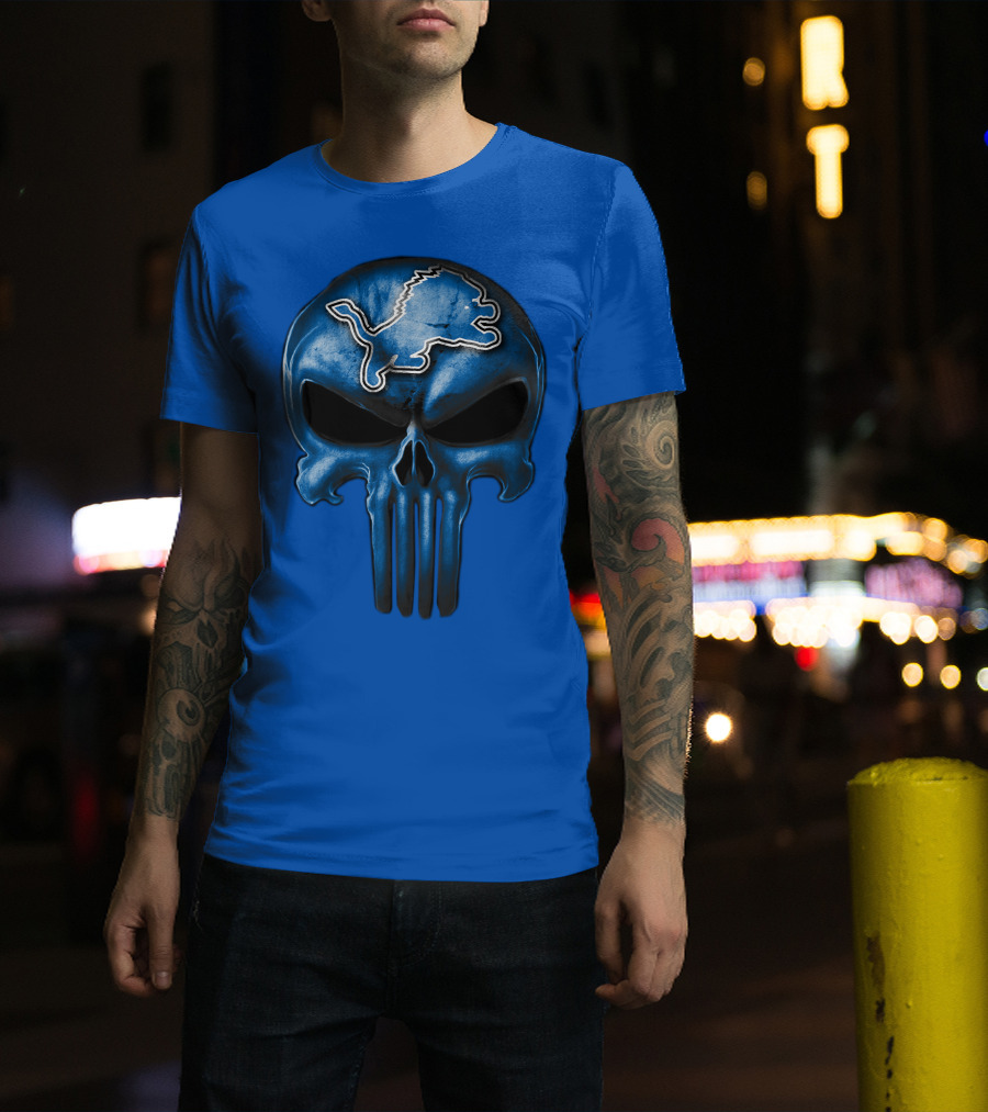 Detroit Lions Skull Logo Punisher T-Shirt