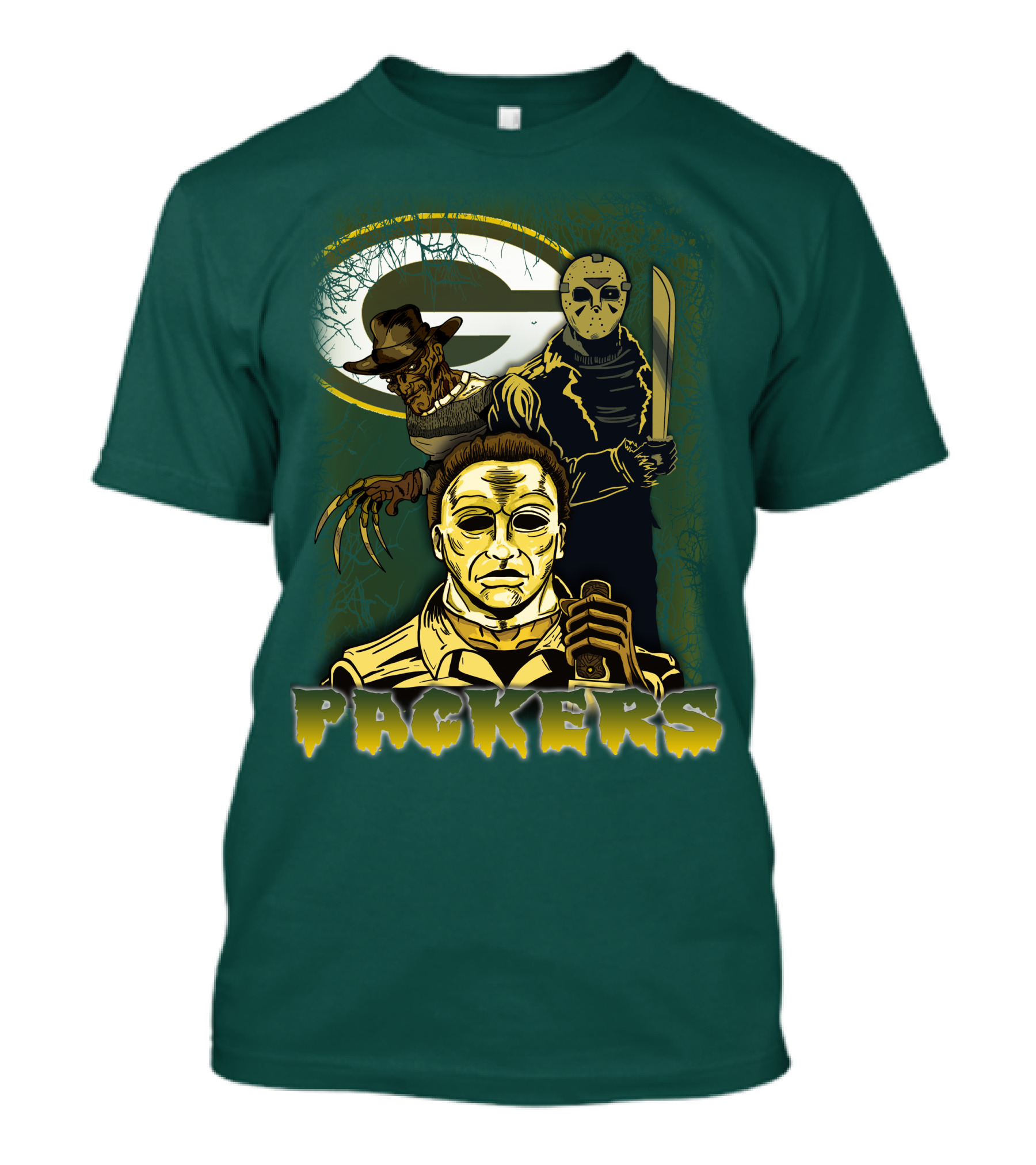 Green Bay Packers Horror Icons Mashup Freddy Jason Michael Myers T-Shirt
