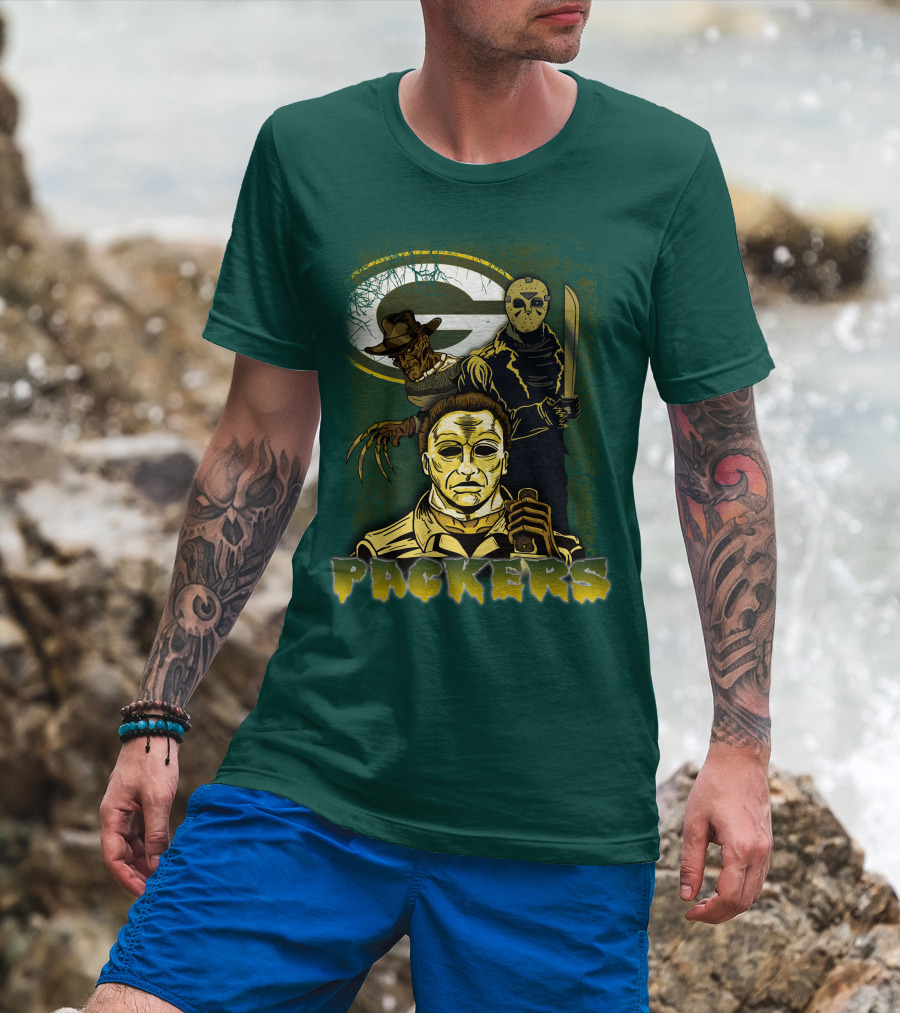Green Bay Packers Horror Icons Mashup Freddy Jason Michael Myers T-Shirt