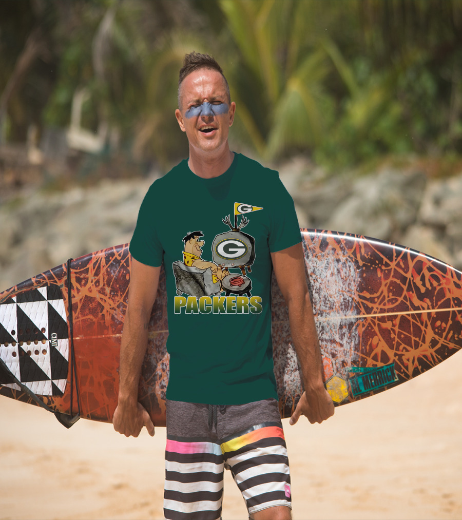 Packers Fred Flintstone Watching Tv With Green Bay T-Shirt