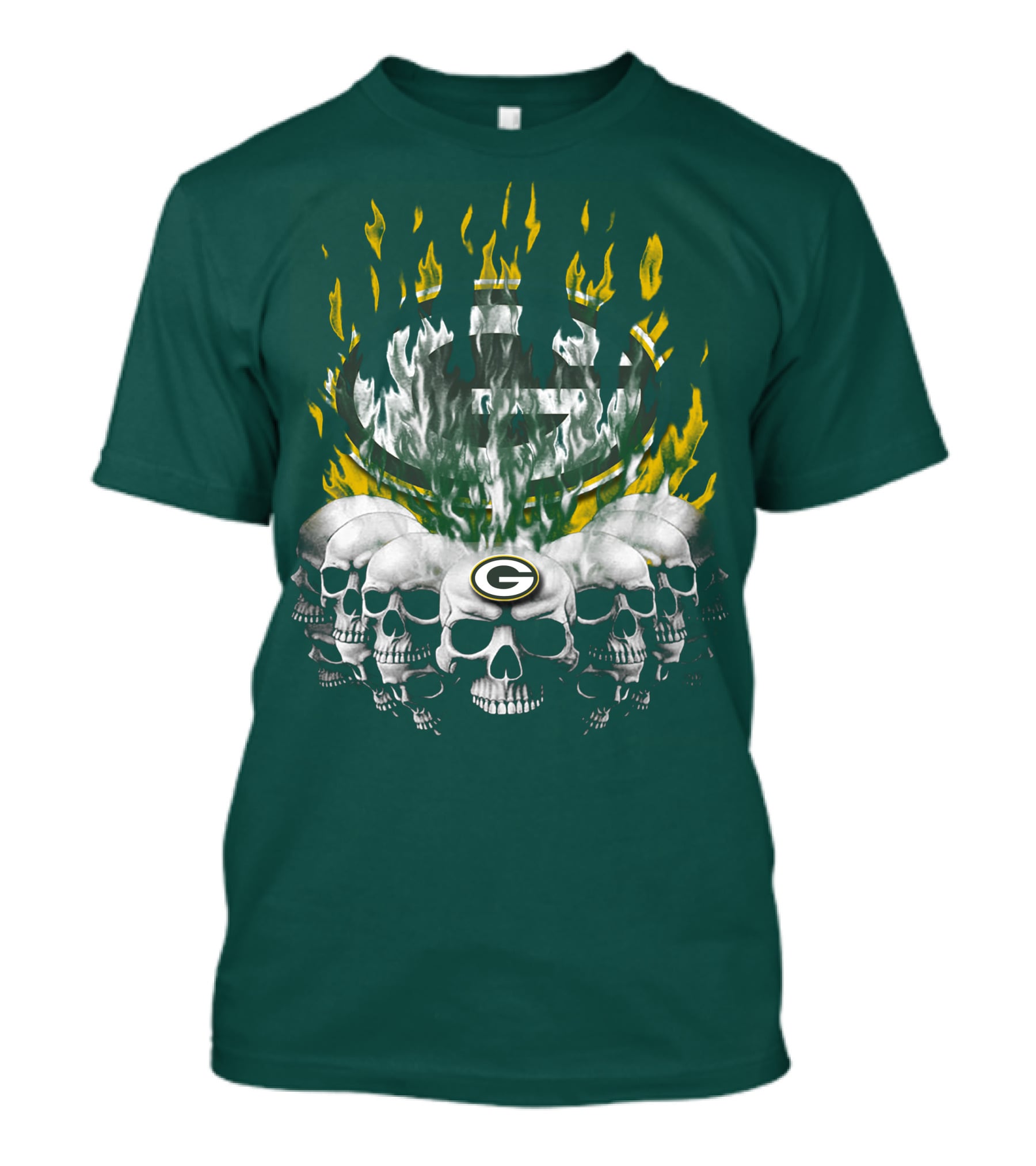 Green Bay Packers Flaming Skull T-Shirt