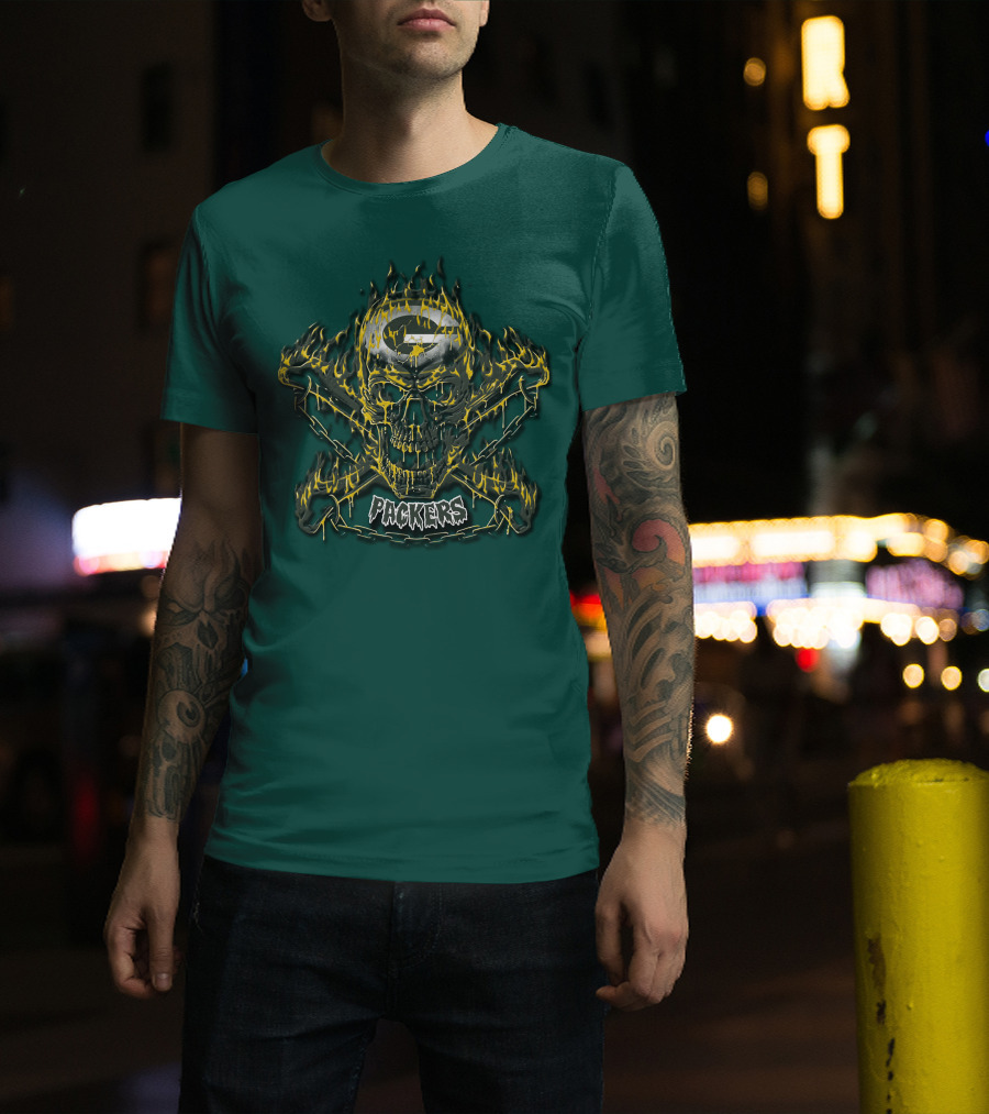 Packers Skull Flames 35 Green Bay T-Shirt