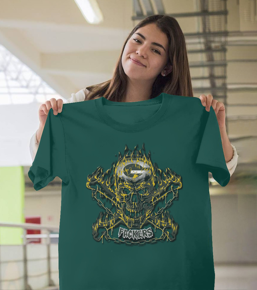 Packers Skull Flames 35 Green Bay T-Shirt