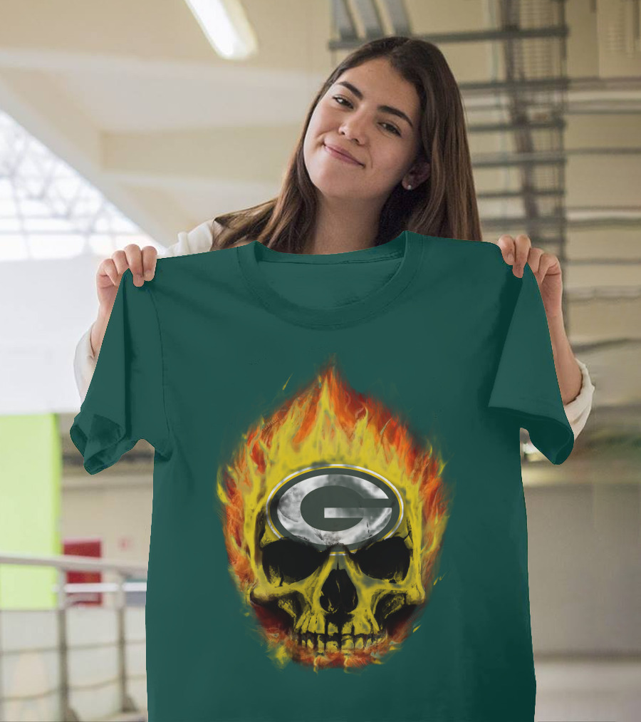 Green Bay Packers Skull Flames T-Shirt