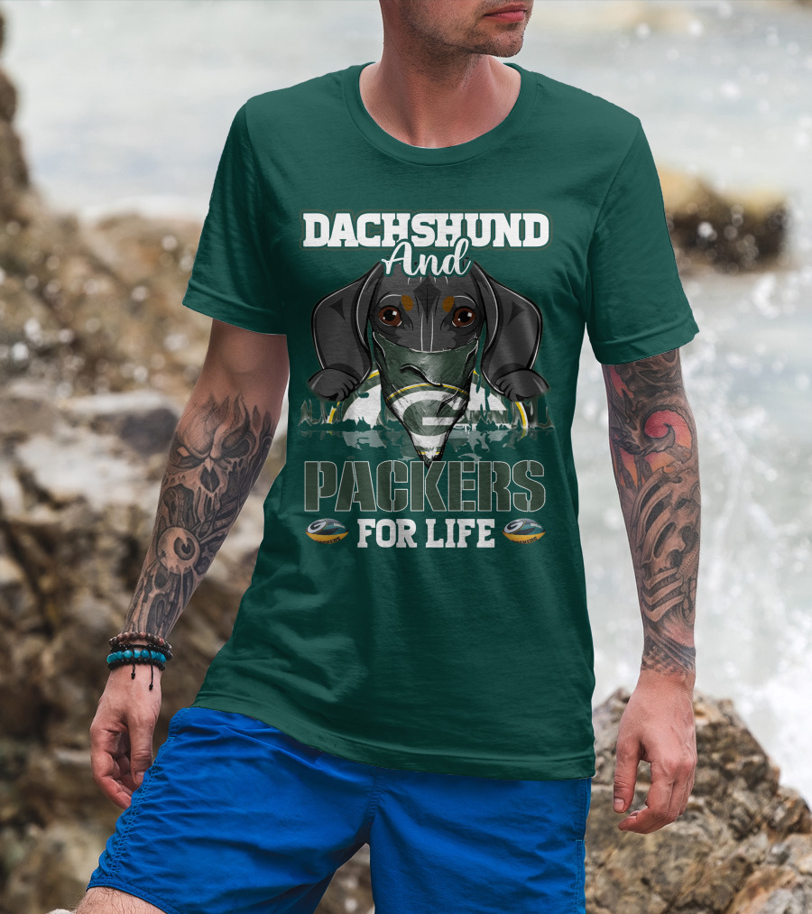 Dachshund And Packers For Life Green Bay T-Shirt